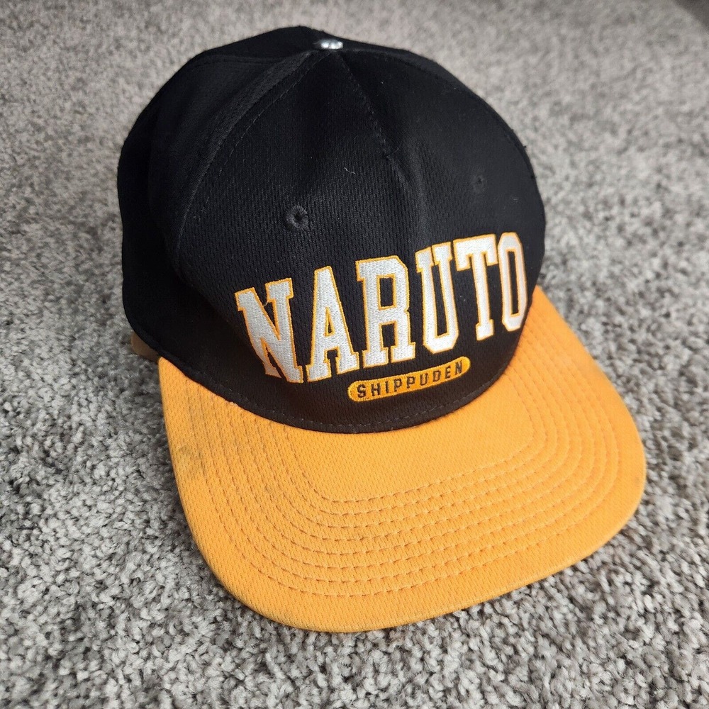 BioWorld Naruto Snapback Hat Black Orange Embroidered Spell Out Shippuden